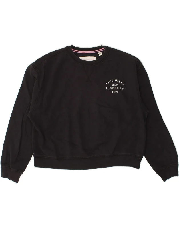 JACK WILLS Womens Oversized Graphic Sweatshirt Jumper UK 14 Large Black Hoodie with Color Block Contrast Stylish JACK WILLS Womens Oversized Graphic Sweatshirt Jumper UK 14 Large Black Hoodie with Color Block Contrast Stylish