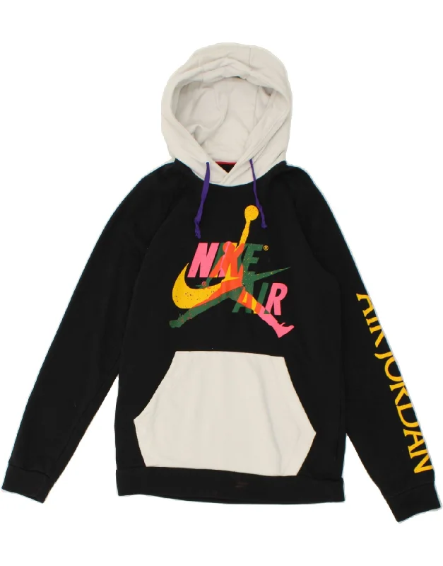 JORDAN Womens Graphic Hoodie Jumper UK 12 Medium Black Colourblock Cotton Hoodie with Snap Buttons Easy Quick JORDAN Womens Graphic Hoodie Jumper UK 12 Medium Black Colourblock Cotton Hoodie with Snap Buttons Easy Quick