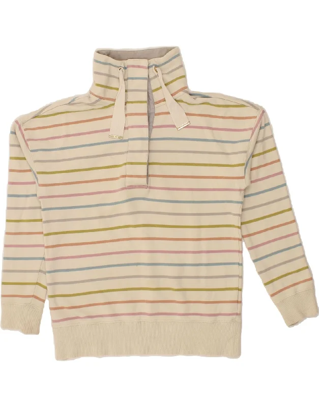 JOULES Womens Button Neck Sweatshirt Jumper UK 12 Medium Beige Striped Hoodie with Drawcord Adjustable Secure JOULES Womens Button Neck Sweatshirt Jumper UK 12 Medium Beige Striped Hoodie with Drawcord Adjustable Secure