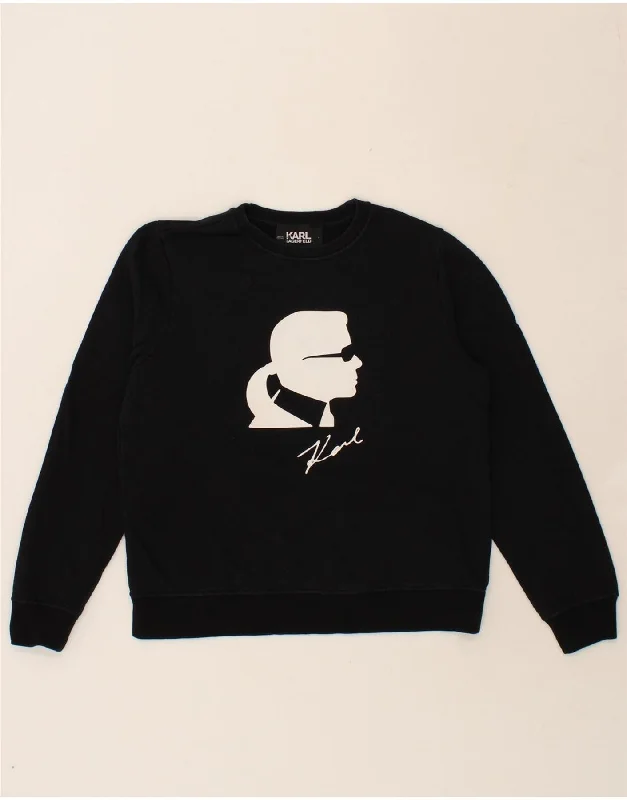 KARL LAGERFELD Womens Graphic Sweatshirt Jumper UK 10 Small Black Cotton Hoodie with Contrast Stitching Detailed Premium KARL LAGERFELD Womens Graphic Sweatshirt Jumper UK 10 Small Black Cotton Hoodie with Contrast Stitching Detailed Premium