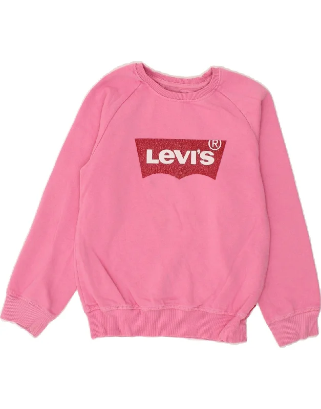 LEVI'S Girls Graphic Sweatshirt Jumper 8-9 Years Large Pink Cotton Hoodie with Emblem Brand Identity LEVI'S Girls Graphic Sweatshirt Jumper 8-9 Years Large Pink Cotton Hoodie with Emblem Brand Identity