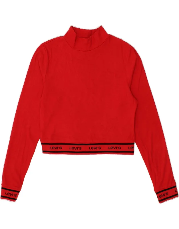 LEVI'S Womens Graphic Crop Sweatshirt Jumper UK 12 Medium Red Cotton Hoodie with Longline Fit Extended Stylish LEVI'S Womens Graphic Crop Sweatshirt Jumper UK 12 Medium Red Cotton Hoodie with Longline Fit Extended Stylish