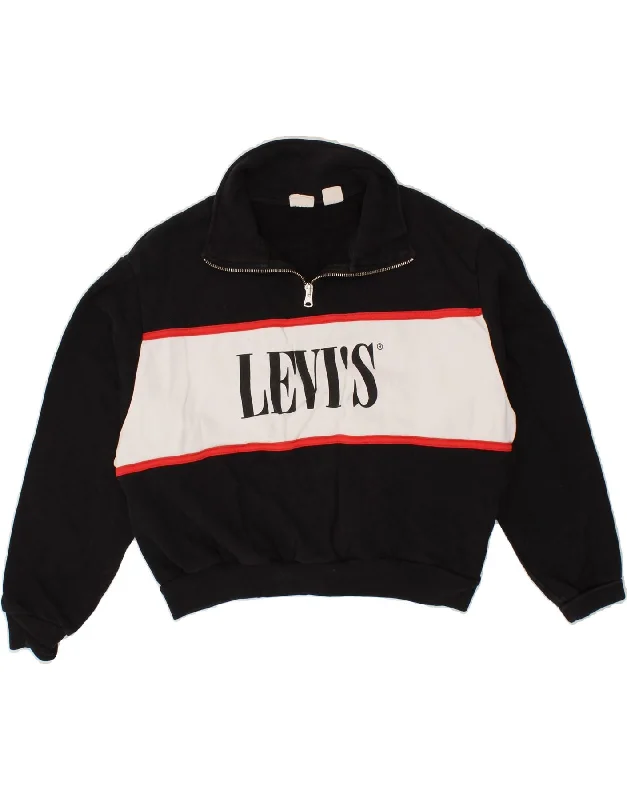 LEVI'S Womens Oversized Graphic Crop Sweatshirt Jumper UK 10 Small Black Hoodie with Typography Text Message LEVI'S Womens Oversized Graphic Crop Sweatshirt Jumper UK 10 Small Black Hoodie with Typography Text Message