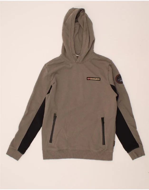 NAPAPIJRI Mens Hoodie Jumper Small Grey Colourblock Cotton Zip Hoodie Drawstring Kangaroo Pocket NAPAPIJRI Mens Hoodie Jumper Small Grey Colourblock Cotton Zip Hoodie Drawstring Kangaroo Pocket