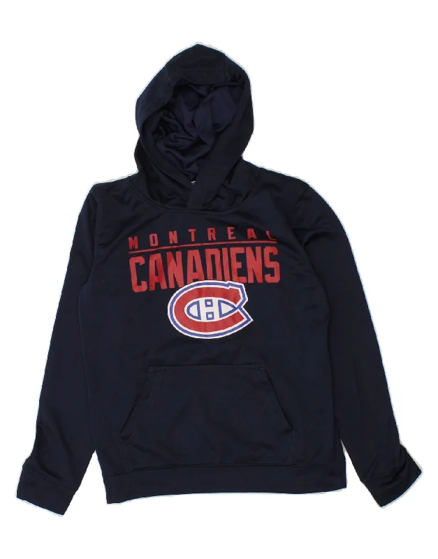 NHL Boys Montreal Graphic Hoodie Jumper 10-11 Years Medium Navy Blue Hoodie with Hem Fringe Bohemian Relaxed NHL Boys Montreal Graphic Hoodie Jumper 10-11 Years Medium Navy Blue Hoodie with Hem Fringe Bohemian Relaxed