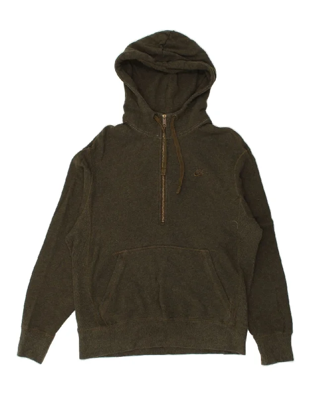 NIKE Mens Zip Neck Hoodie Jumper Medium Khaki Cotton Hoodie with Turtle Neck Cozy Winter NIKE Mens Zip Neck Hoodie Jumper Medium Khaki Cotton Hoodie with Turtle Neck Cozy Winter