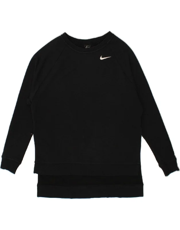 NIKE Womens Dri Fit Oversized Sweatshirt Jumper UK 10 Small Black Cotton Hoodie with Monochrome Minimalist Simple NIKE Womens Dri Fit Oversized Sweatshirt Jumper UK 10 Small Black Cotton Hoodie with Monochrome Minimalist Simple