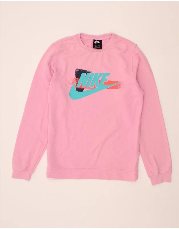 NIKE Womens Graphic Sweatshirt Jumper UK 10 Small Pink Cotton Hoodie with Hem Fringe Bohemian Relaxed NIKE Womens Graphic Sweatshirt Jumper UK 10 Small Pink Cotton Hoodie with Hem Fringe Bohemian Relaxed