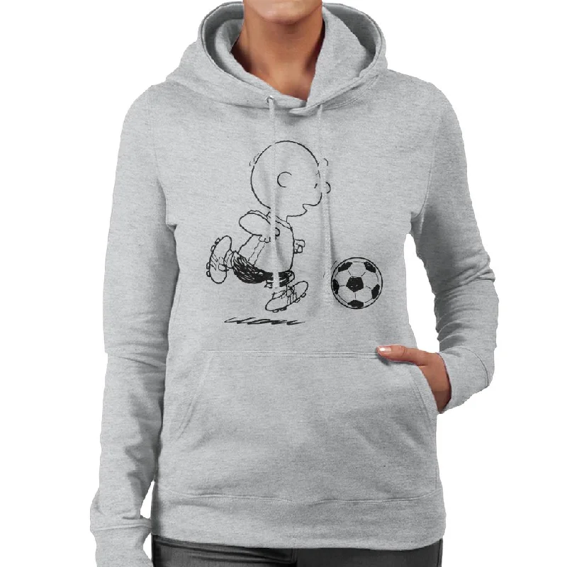 Peanuts Football Charlie Brown Dribble Women's Hooded Sweatshirt Hoodie with Hem Applique Textured Unique Peanuts Football Charlie Brown Dribble Women's Hooded Sweatshirt Hoodie with Hem Applique Textured Unique
