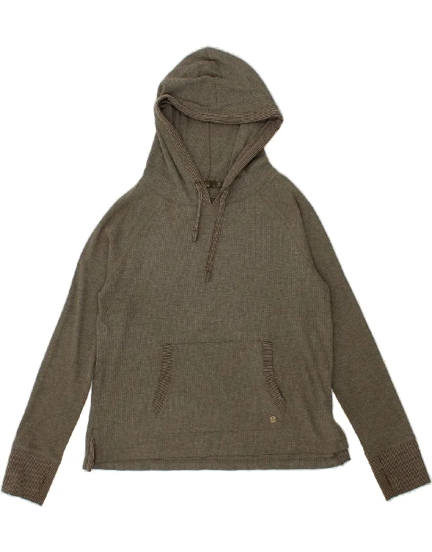 PRANA Womens Hoodie Jumper UK 16 Large Grey Hoodie with Earth Tones Natural Calm
