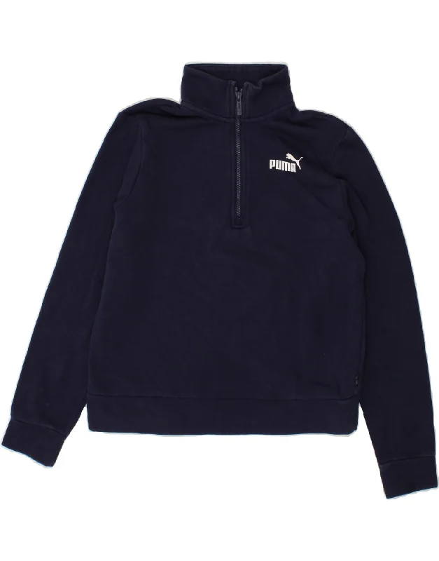 PUMA Womens Crop Zip Neck Sweatshirt Jumper UK 10 Small Navy Blue Hoodie with Back Slit Movement Comfort PUMA Womens Crop Zip Neck Sweatshirt Jumper UK 10 Small Navy Blue Hoodie with Back Slit Movement Comfort