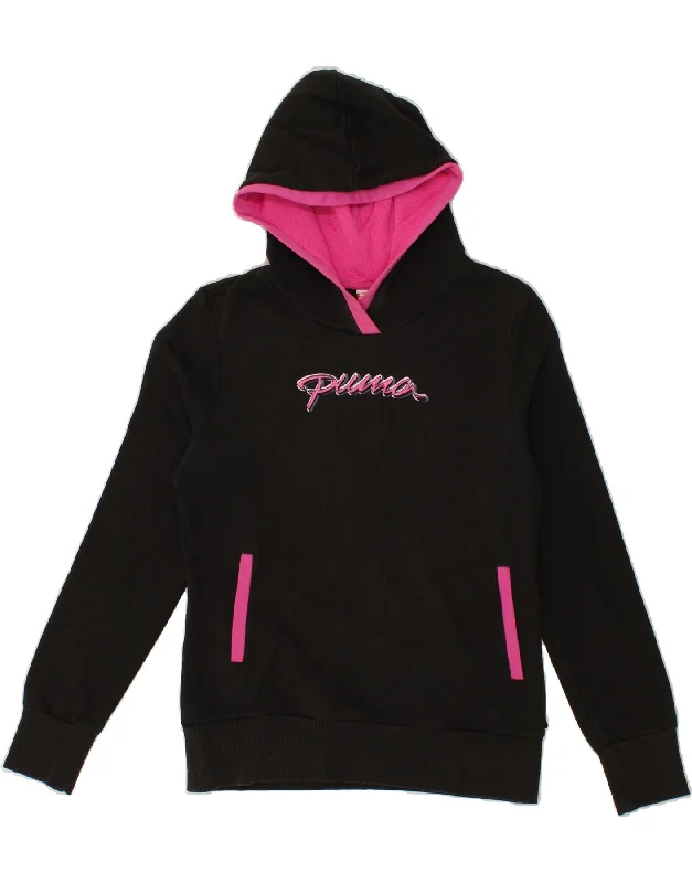 PUMA Womens Graphic Hoodie Jumper UK 12 Medium Black Cotton Hoodie with Slim Fit Tailored Modern PUMA Womens Graphic Hoodie Jumper UK 12 Medium Black Cotton Hoodie with Slim Fit Tailored Modern