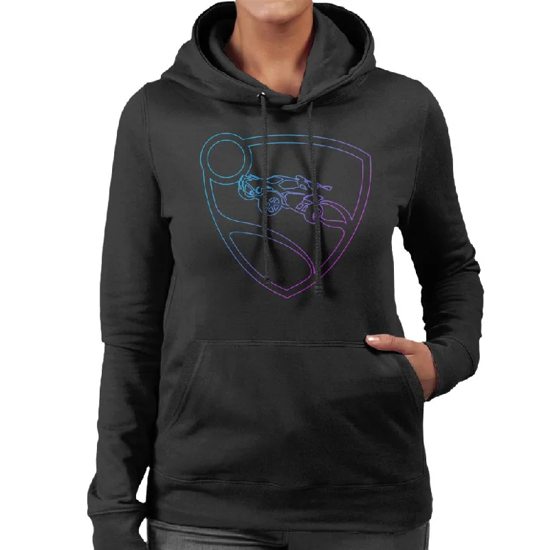 Rocket League Glowing Shield Logo Women's Hooded Sweatshirt Hoodie with Stripes Bold Sporty Rocket League Glowing Shield Logo Women's Hooded Sweatshirt Hoodie with Stripes Bold Sporty
