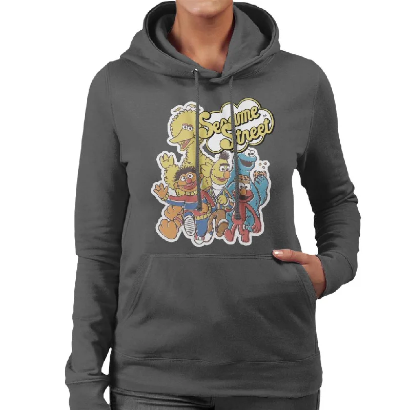 Sesame Street Characters Group Photo Women's Hooded Sweatshirt Hoodie with High Neck Warm Protective Sesame Street Characters Group Photo Women's Hooded Sweatshirt Hoodie with High Neck Warm Protective