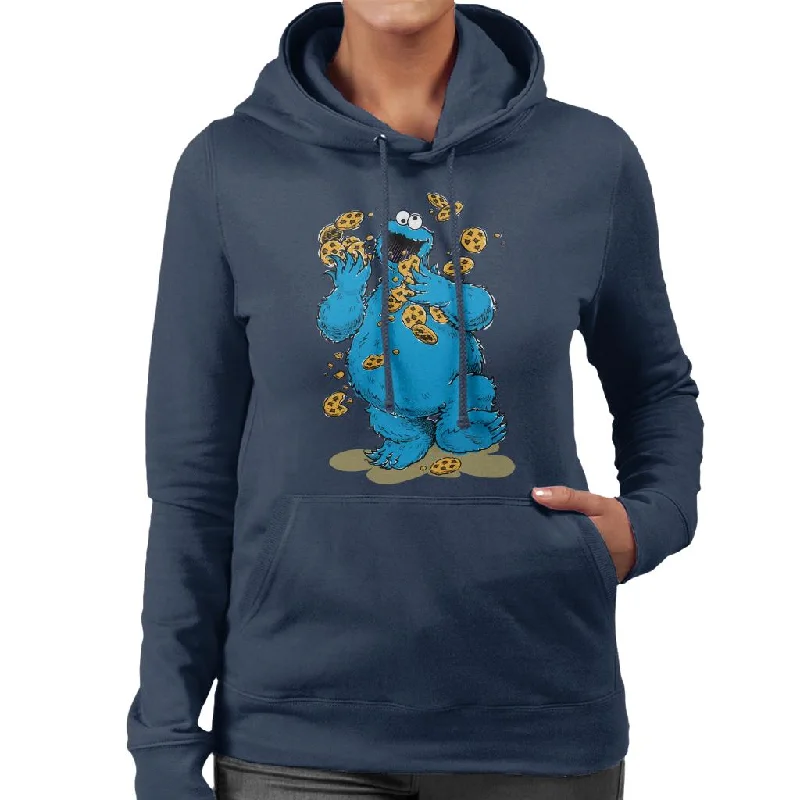 Sesame Street Cookie Monster Cookies Women's Hooded Sweatshirt Hoodie with Velcro Closure Adjustable Secure