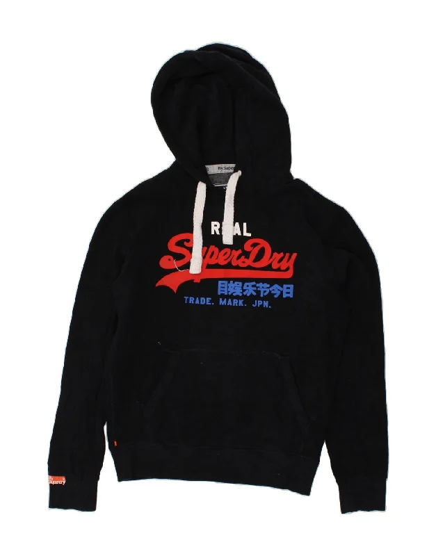 SUPERDRY Mens Graphic Hoodie Jumper Medium Black Hoodie Sweatshirt Pullover