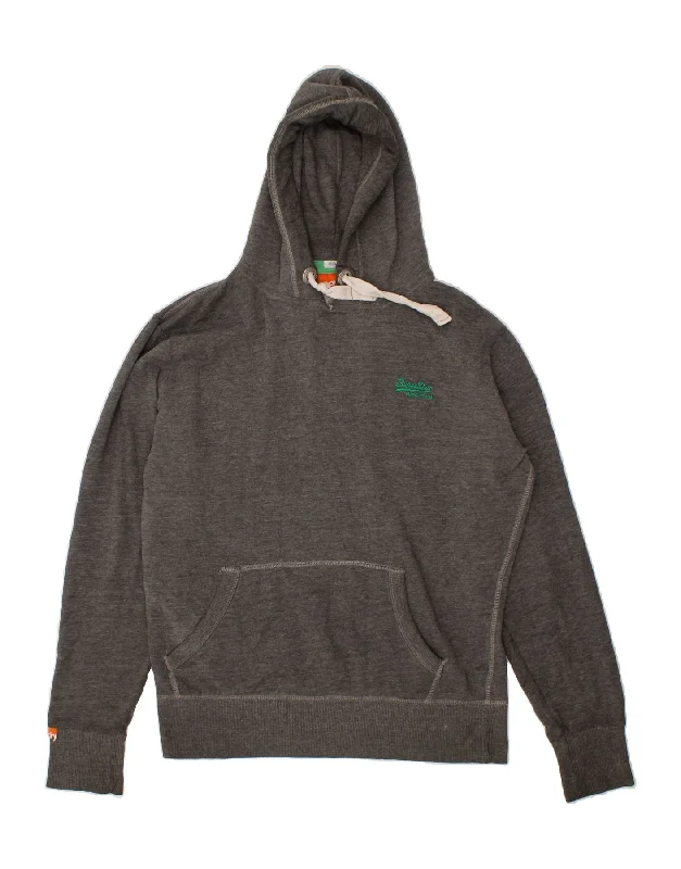 SUPERDRY Mens Hoodie Jumper Medium Grey Cotton Hoodie with Front Slit Layering Stylish SUPERDRY Mens Hoodie Jumper Medium Grey Cotton Hoodie with Front Slit Layering Stylish