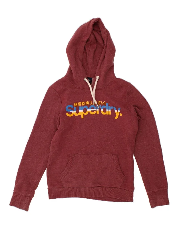 SUPERDRY Womens Graphic Hoodie Jumper UK 10 Small Red Flecked Cotton Hoodie Jacket Zipper Layering SUPERDRY Womens Graphic Hoodie Jumper UK 10 Small Red Flecked Cotton Hoodie Jacket Zipper Layering