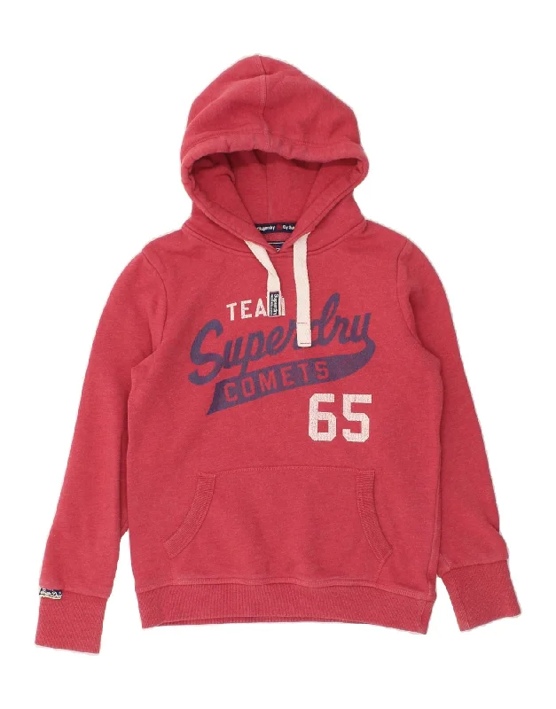 SUPERDRY Womens Graphic Hoodie Jumper UK 16 Large Red Cotton Hoodie with Strings Custom Fit Adjustable SUPERDRY Womens Graphic Hoodie Jumper UK 16 Large Red Cotton Hoodie with Strings Custom Fit Adjustable