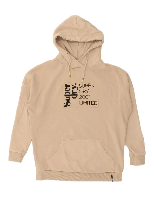 SUPERDRY Womens Oversized Graphic Hoodie Jumper UK 8 Small Beige Cotton Hoodie with Patch Decorative Personalized SUPERDRY Womens Oversized Graphic Hoodie Jumper UK 8 Small Beige Cotton Hoodie with Patch Decorative Personalized