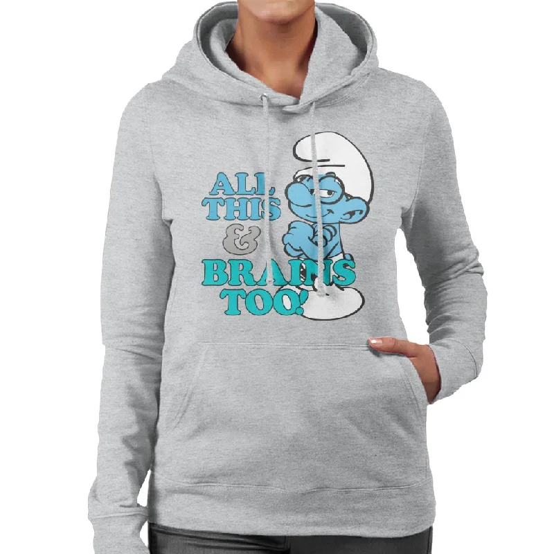 The Smurfs All This And Brains Too Women's Hooded Sweatshirt Hoodie with High Neck Warm Protective The Smurfs All This And Brains Too Women's Hooded Sweatshirt Hoodie with High Neck Warm Protective