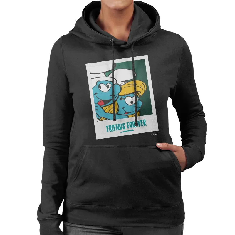 The Smurfs Hefty And Smurfette Friends Forever Women's Hooded Sweatshirt Hoodie with Hem Drawcord Adjustable Customizable The Smurfs Hefty And Smurfette Friends Forever Women's Hooded Sweatshirt Hoodie with Hem Drawcord Adjustable Customizable