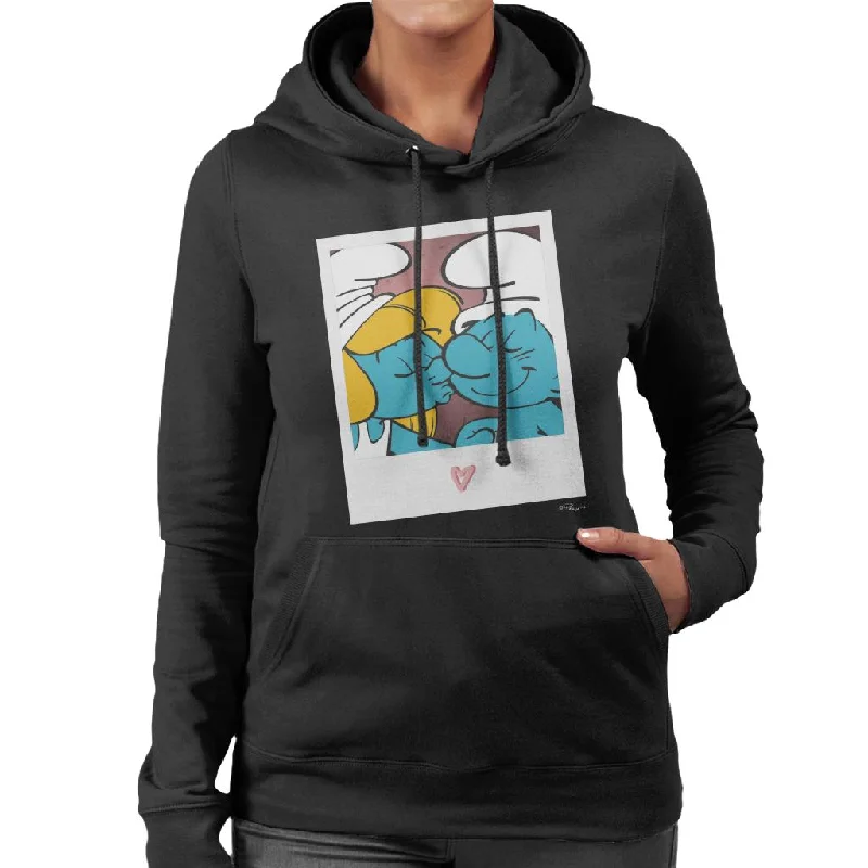 The Smurfs Hefty And Smurfette Women's Hooded Sweatshirt Hoodie with Hem Applique Textured Unique The Smurfs Hefty And Smurfette Women's Hooded Sweatshirt Hoodie with Hem Applique Textured Unique