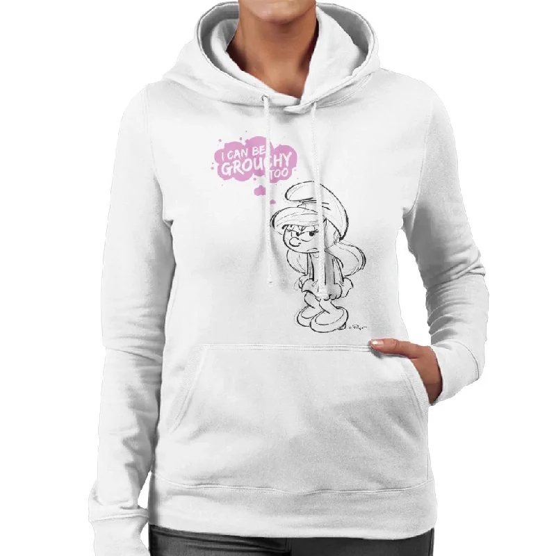 The Smurfs Smurfette I Can Be Grouchy Too Women's Hooded Sweatshirt Hoodie with Hem Detail Decorative Unique The Smurfs Smurfette I Can Be Grouchy Too Women's Hooded Sweatshirt Hoodie with Hem Detail Decorative Unique