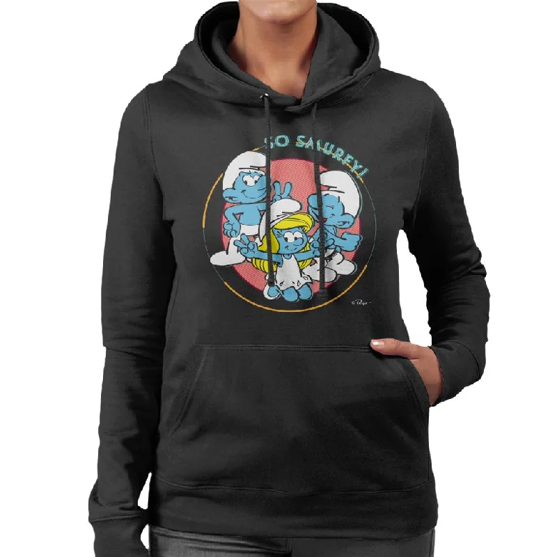 The Smurfs So Smurfy Women's Hooded Sweatshirt Hoodie with Snap Buttons Easy Quick