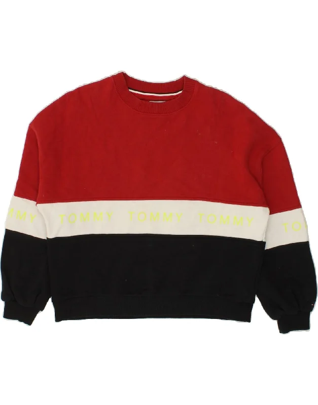 TOMMY HILFIGER Womens Graphic Crop Sweatshirt Jumper UK 2 2XS Red Hoodie with High Neck Warm Protective TOMMY HILFIGER Womens Graphic Crop Sweatshirt Jumper UK 2 2XS Red Hoodie with High Neck Warm Protective
