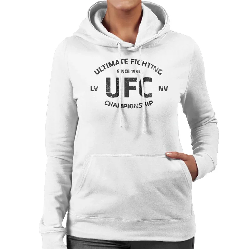 UFC Distressed Black Text Logo Women's Hooded Sweatshirt Hoodie with Pastel Soft Subtle UFC Distressed Black Text Logo Women's Hooded Sweatshirt Hoodie with Pastel Soft Subtle