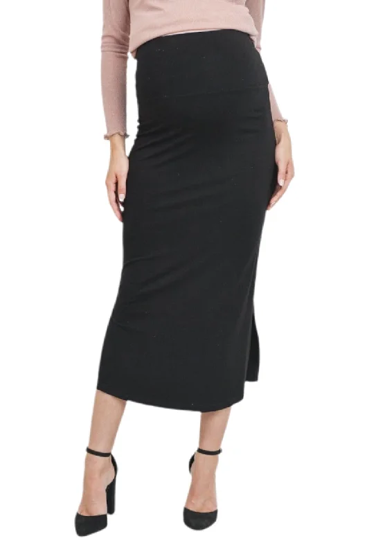 Calf Length Black Maternity Skirt Style 2261 corduroy skirt cozy