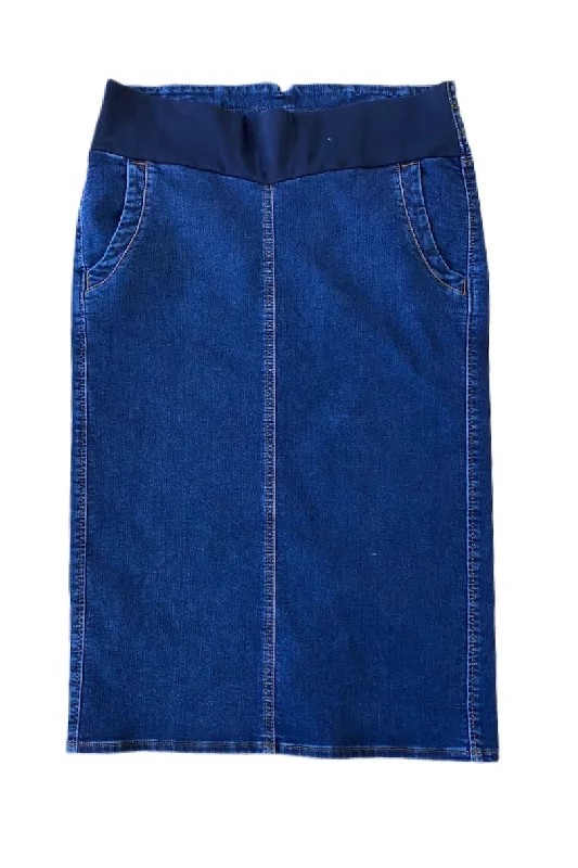 Denim Maternity Skirt Style 179-TR4D in Blue velvet skirt plush