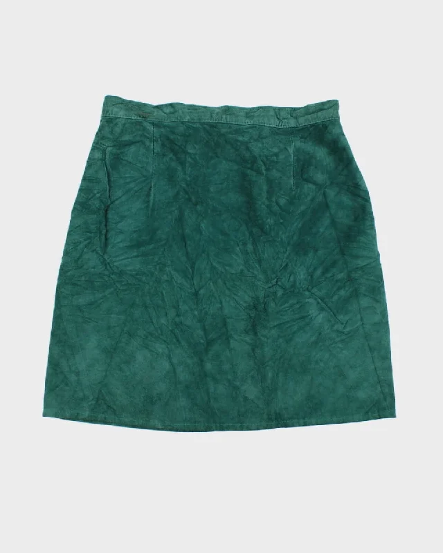 80's Leather Suede Green Skirt - W30 flowy skirt hem
