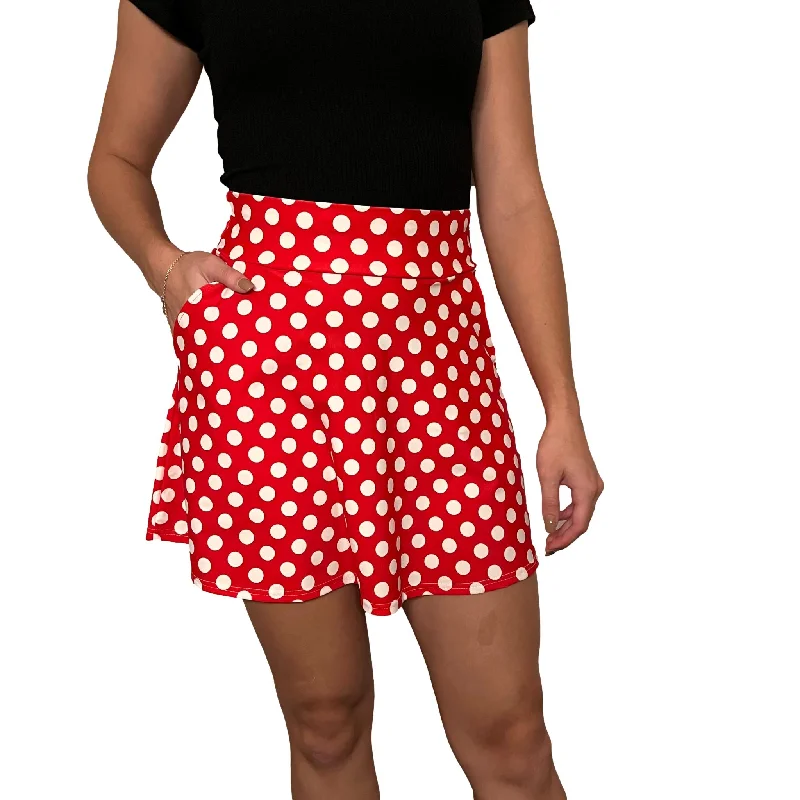 A-Line Skirt w/Optional Pockets - Red & White Polka Dot Minnie Print satin skirt smooth A-Line Skirt w/Optional Pockets - Red & White Polka Dot Minnie Print satin skirt smooth