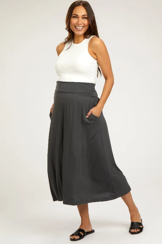 Charcoal Fold-Over Maternity Maxi Skirt athletic skirt fit