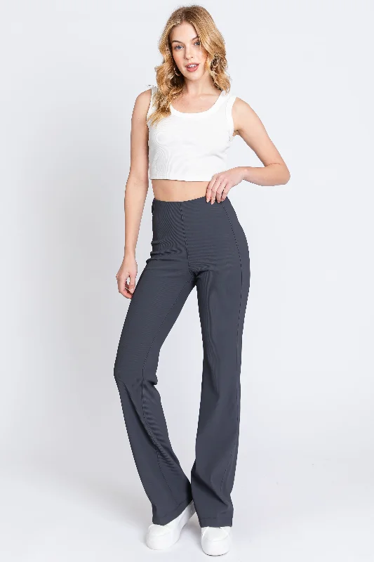 Charcoal Ribbed Flared Leggings Fashionable Stretchy Fit Leggings