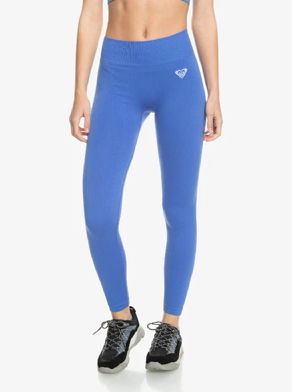 Chill Out Seamless Rib Leggings - Ultra Marine Fashionable Full-Length Active Leggings Chill Out Seamless Rib Leggings - Ultra Marine Fashionable Full-Length Active Leggings