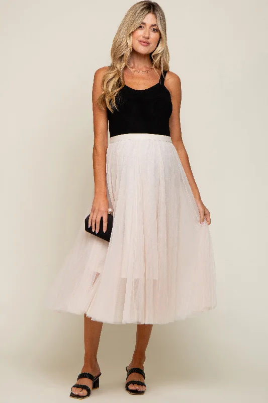 Cream Tulle Maternity Midi Skirt wool skirt warm