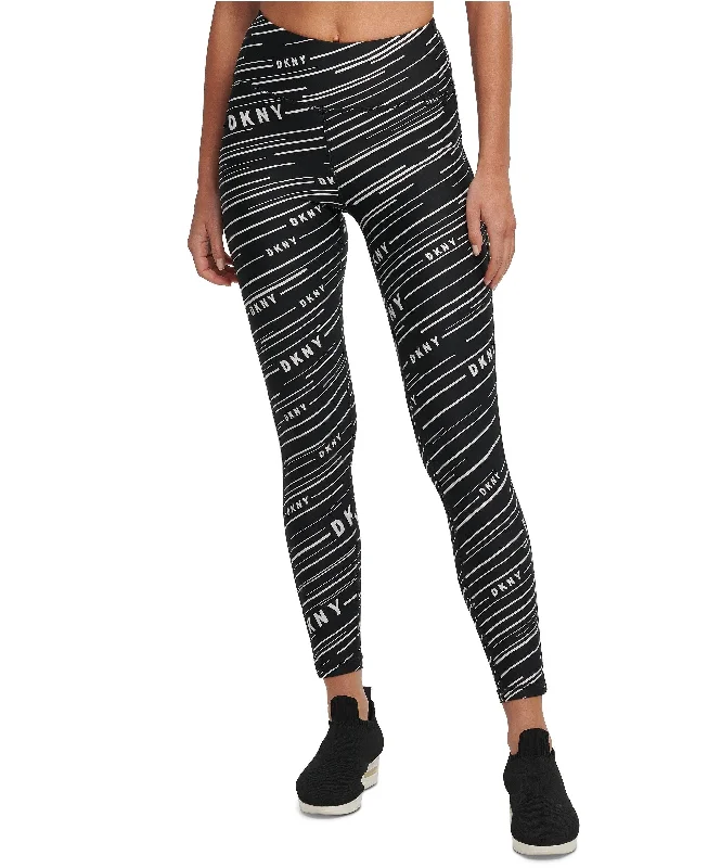 DKNY Women's Printed High-Waist Leggings, Black, XS Fashionable Solid Color Tights