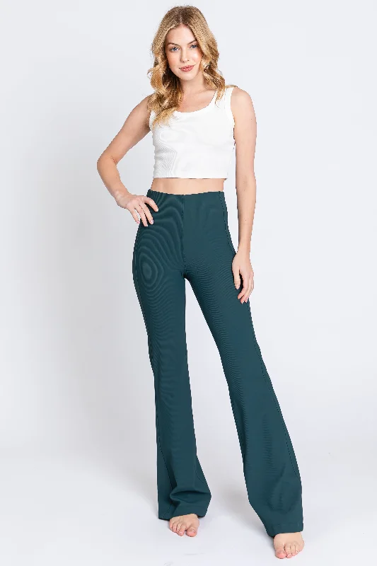 Forest Green Ribbed Flared Leggings Stylish Colorful Activewear Leggings