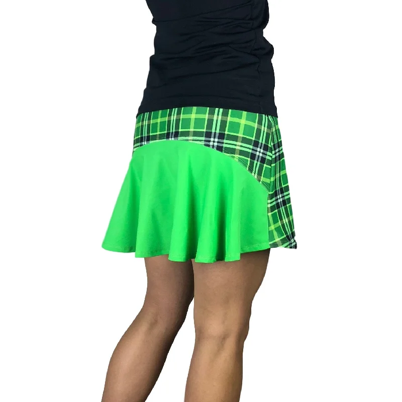 Green Plaid w/ Green Athletic Flutter Golf, Running, Tennis Skort w/ pockets- Golf Skirt patchwork skirt art Green Plaid w/ Green Athletic Flutter Golf, Running, Tennis Skort w/ pockets- Golf Skirt patchwork skirt art