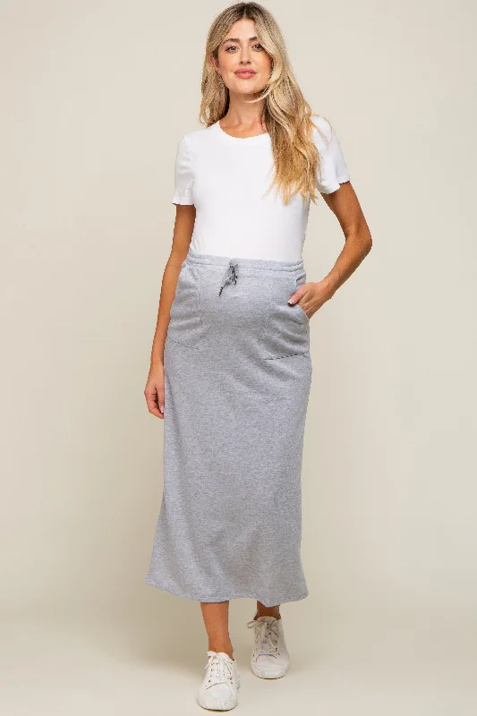 Grey Fleece Drawstring Maternity Maxi Skirt velvet skirt luxury