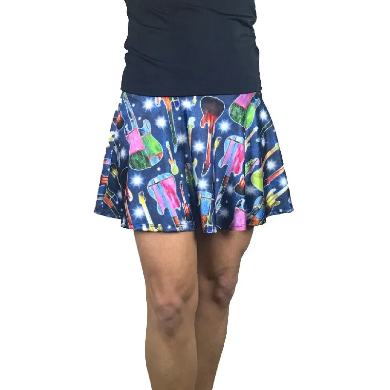 Guitar Rock 'n' Roll Print Athletic Flare Skort - Running Skirt mini skirt trendy