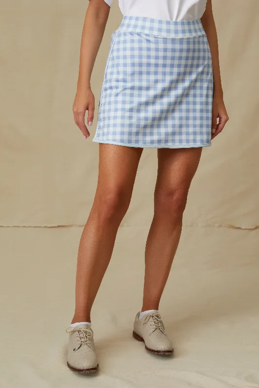 Light Blue Gingham 16 Inch Karrie Golf Skirt spandex blend skirt