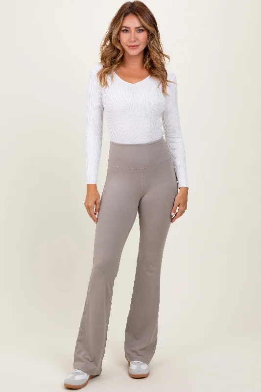Light Grey Flared Leggings Fashionable Solid Color Tights