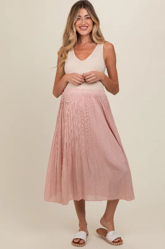 Mauve Pleated Maternity Midi Skirt linen skirt natural