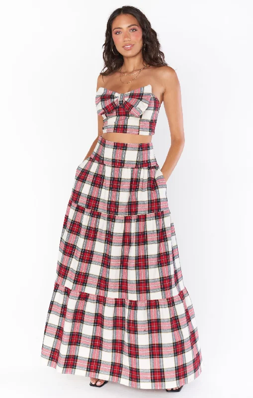 Melody Maxi Skirt ~ Winter Plaid pleated skirt texture