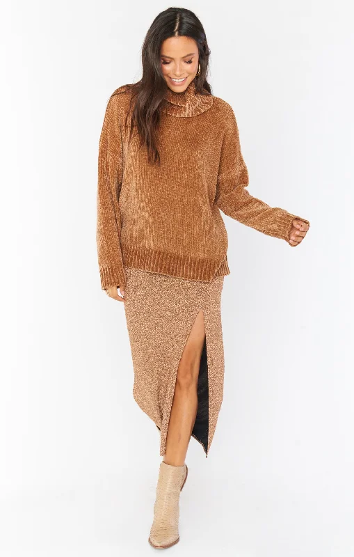 Miracle Midi Skirt ~ Gold Shimmy Shine denim skirt trendy
