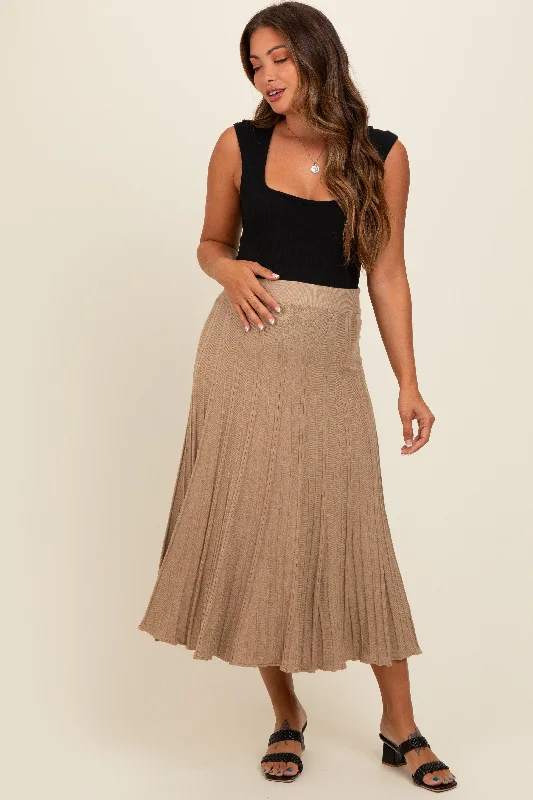 Mocha Ribbed Knit A-Line Midi Maternity Skirt cashmere skirt fine